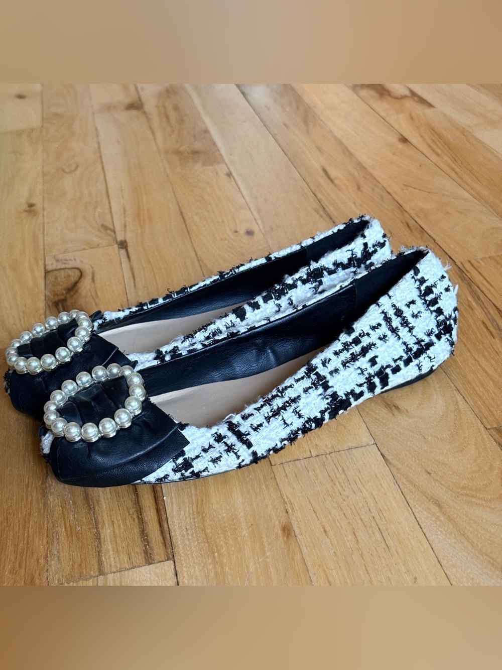 KARL LAGERFELD HOUNDSTOOTH BALLET FLAT EMBELISSHED CUTE SHOES SZ 6 EXCELLENT